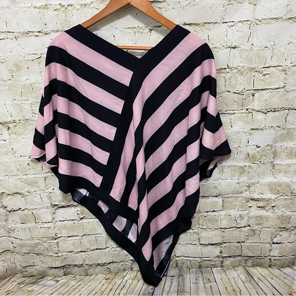 Vince Camuto Pink Black Striped Poncho Top Blouse - Picture 3 of 5
